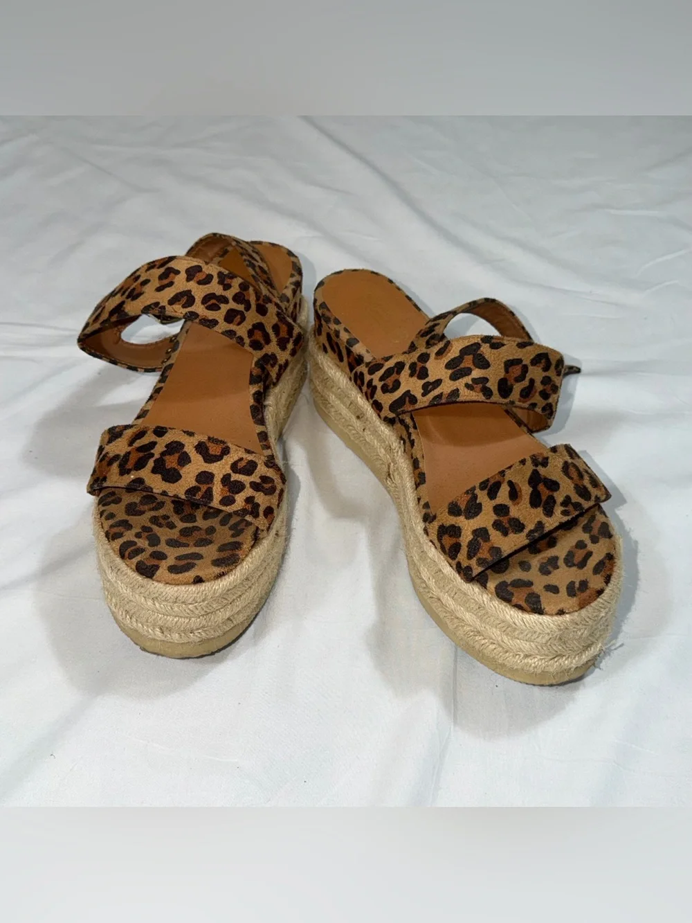 X2B Leopard Print Espadrille Platform Wedge Sandals Womens Size 11